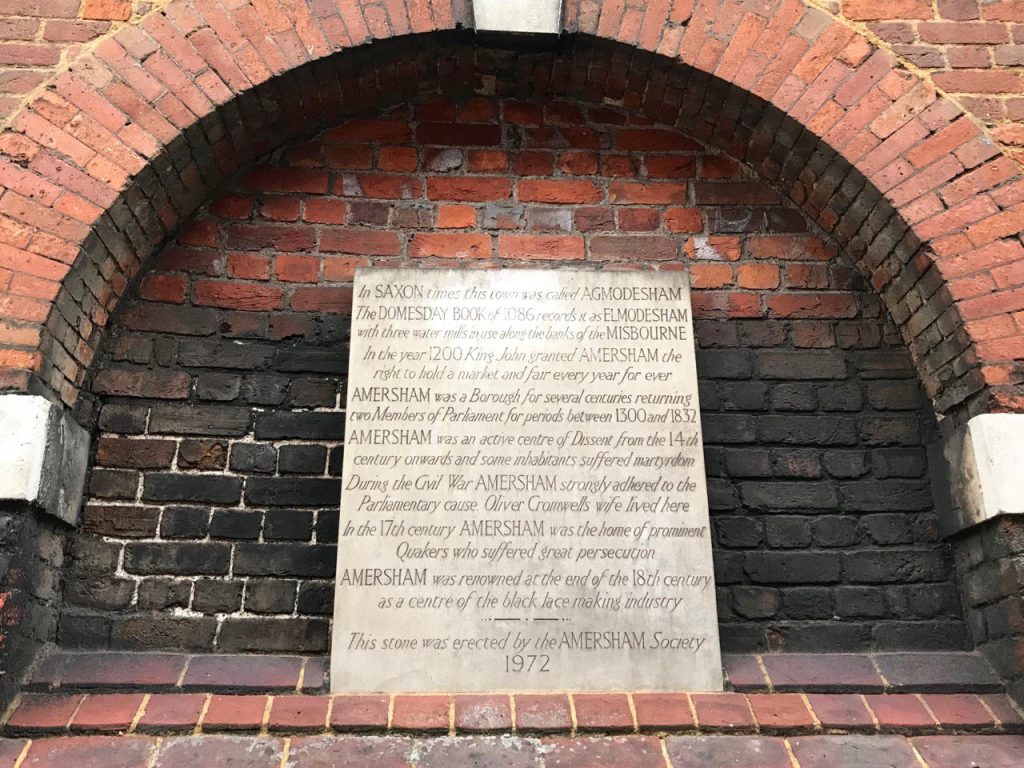 Commemorative Tablet by Amersham Society on the Market Hall wall