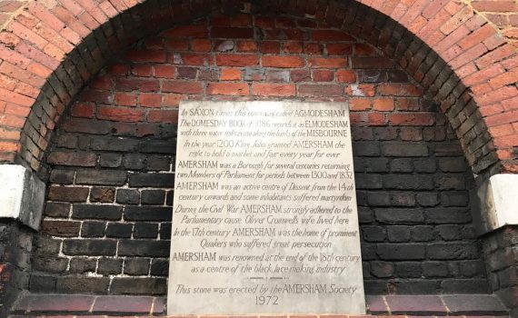 Commemorative Tablet by Amersham Society on the Market Hall wall