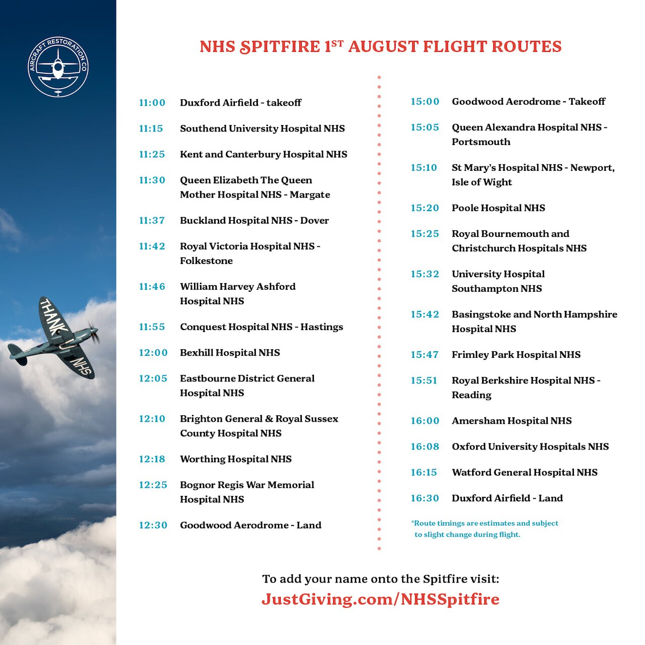 NHS Spitfire 1 Aug 2020 Flight Routes