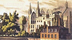 The Palace of Westminster in the 17th century, Public domain, via The John Hampden Society