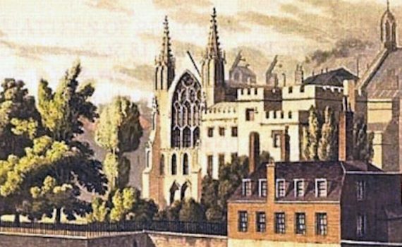 The Palace of Westminster in the 17th century, Public domain, via The John Hampden Society